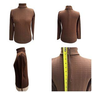 VINTAGE Miss K  Turtleneck Top Long Sleeve Brown Textured  Polyester Medium
